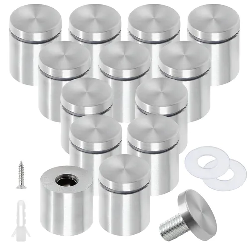 Vista 48 de Luomorgo 12 piezas tornillos separadores de acero inoxidable de 1" x 1", herrajes de montaje para letreros de pared, separadores de vidrio