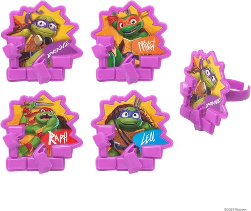 Vista 10 de DecoPac Anillos de poder de tortugas ninja mutantes adolescentes, decoraciones de cupcakes para fiestas de cumpleaños, pasteles y celebraciones