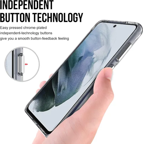 Vista 6 de KIOMY Funda transparente para Samasung Galaxy S21 FE 5G, diseño híbrido delgado, parte trasera de policarbonato duro + bisel elevado de TPU flexible