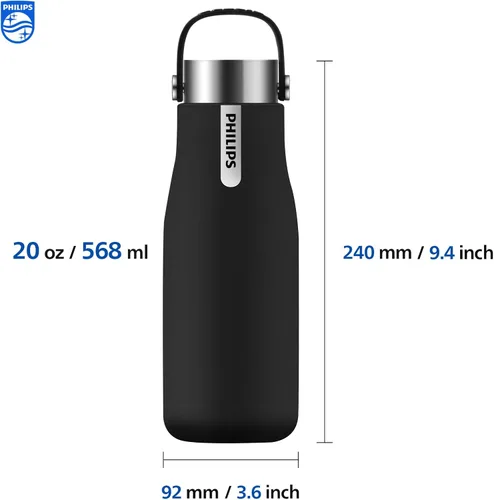 Vista 6 de PHILIPS Water GoZero - Botella de agua inteligente autolimpiante UV al vacío de acero inoxidable aislada con asa de doble pared, limpieza