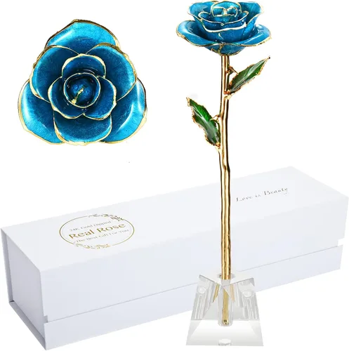 Vista 10 de Regalos para mamá, rosa dorada, rosa bañada en oro hecha de rosa real, regalos para ella y los mejores regalos para la madre, rosas doradas