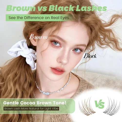 Vista 2 de KEYYOU Extensiones de pestañas de Velure color marrón Venus Natural Wispy C Curl Manga de 0.315-0.630 pulgadas con banda invisible suave