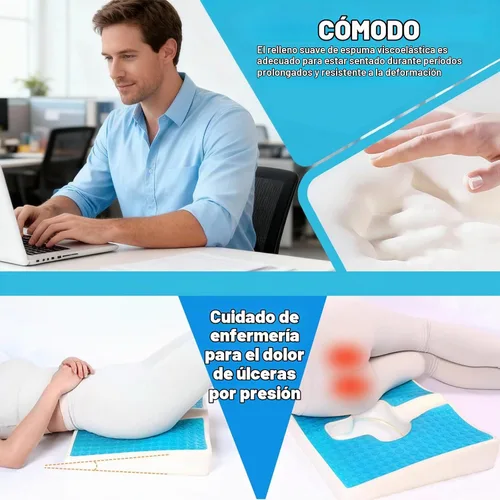 Vista 4 de Cojín de asiento de silla de ruedas de gel, cojines para dolor de cama para glúteos, almohada de espuma viscoelástica para hemorroides para sillas