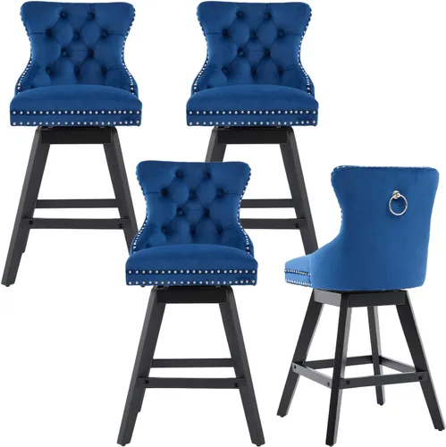 Vista 16 de cinkehome Juego de 2 taburetes de bar giratorios de altura de mostrador, taburetes de bar tapizados de terciopelo con respaldo, sillas de bar