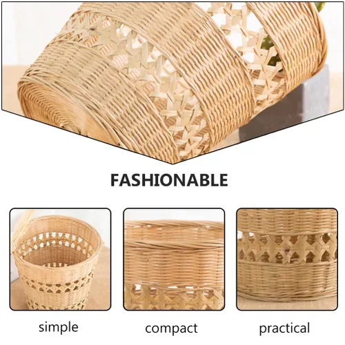 Vista 7 de Cabilock Bote de basura de bambú hecho a mano cesta tejida para el hogar basura, cesta de papel, contenedor de basura tejido de estilo rústico