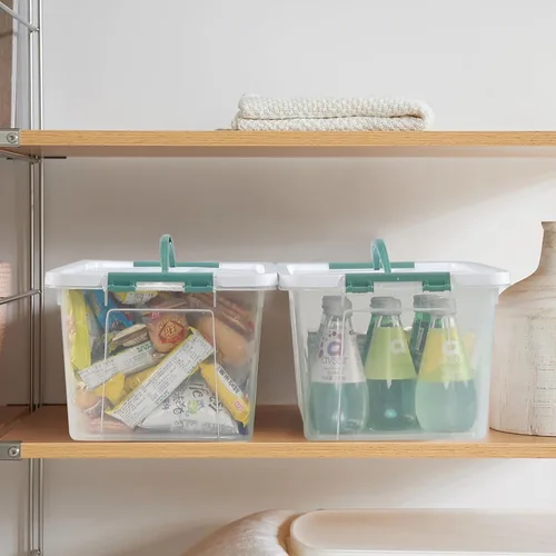 Vista 6 de Paquete de 6 cajas de almacenamiento con pestillo transparente, contenedor de almacenamiento de plástico de 14 L Caja organizadora apilable, sin