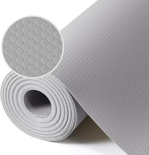 Vista 12 de Revestimientos de estantes beige para armarios de cocina, revestimiento de cajones no adhesivo para baño, revestimientos impermeables
