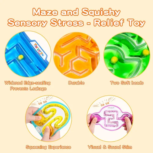 Vista 3 de Juguetes Fidget Blandos - Paquete de 5 Laberintos Sensoriales Fidget para Ansiedad y Alivio del Estrés, Niños con Autismo Artículos de Rincón