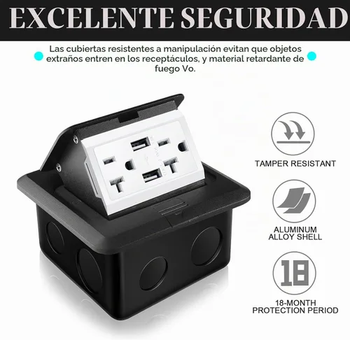 Vista 6 de Hoolerry Kit de 1 caja de cubierta de toma de corriente eléctrica de piso desplegable con cargador USB de 4.8 A, 20 amperios, impermeable
