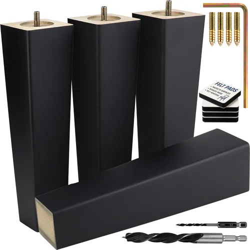 Vista 13 de Airy Abode Patas cuadradas premium de muebles en negro (kit de instalación completa) - Elige tu