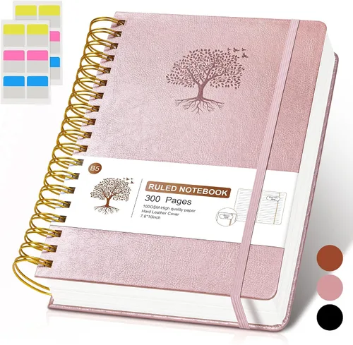 Vista 10 de Cuaderno de espiral rayado de 8.5"×11", 300 páginas con tapa dura de cuero, diarios para mujeres y hombres, cuadernos universitarios rayados A4