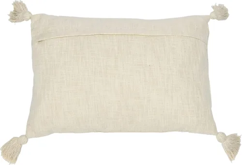 Vista 4 de Creative Co-Op Tejido de algodón con apliques lumbares, almohada con flecos y borlas, 24 pulgadas de largo x 16 pulgadas de ancho x 2 pulgadas