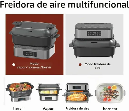 Vista 4 de Freidora de aire de 6.2 cuartos con olla multifunción, 5 en 1 para freír al aire, freír, hervir, guisar y saltear, olla extraíble, control