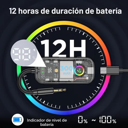 Vista 7 de Transmisor receptor Bluetooth A6 Pro, adaptador de audio inalámbrico 2 en 1 para avión/TV/PC/gimnasio, auriculares de doble enlace, receptor