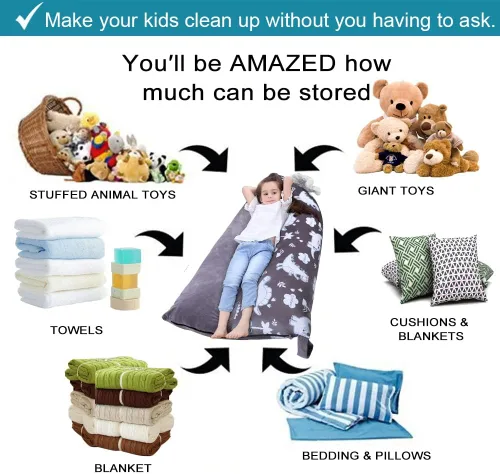 Vista 3 de Funda para puf de almacenamiento de animales de peluche, puf extra grande de 53 pulgadas para niños y adultos, soporte y organizador de juguetes