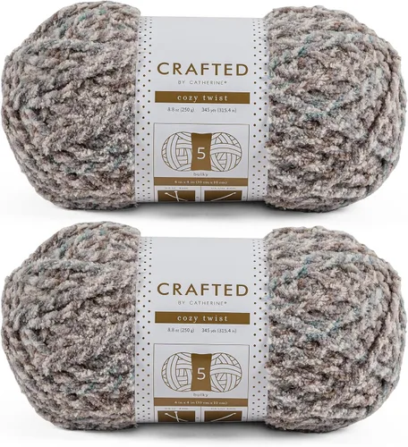 Vista 6 de Crafted By Catherine Cozy Twist Yarn - Paquete de 2 (345 yardas cada madeja), beige multicolor, calibre 5 voluminoso