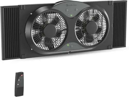 Vista 13 de Comfort Zone Ventilador de ventana para dormitorio, ventiladores duales de 9 pulgadas y 3 velocidades con expansores de bloqueo automático