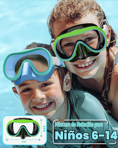 Vista 2 de Seago 2 Pack Swim Goggles with Nose Cover, Goggles for Kids 6-14 Girls Boys Azul y verde negro