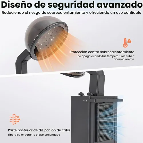 Vista 7 de Secador de pelo, 1200 W, profesional, independiente, con capucha, con ruedas, soporte para secador de pelo, 3 ajustes de temperatura