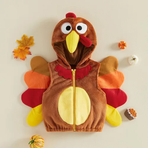 Vista 5 de Honganda Chaleco de pavo con capucha para niños y niñas Marrón