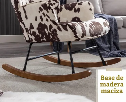 Vista 5 de EALSON Mecedora tapizada de tela, silla mecedora con respaldo copetudo y base de madera, sillón moderno y cómodo para dormitorio, sala de estar, vaca