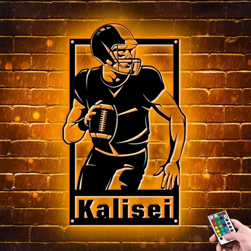 Vista 5 de Letrero de metal personalizado para jugador de fútbol con luz LED, nombre y número personalizado, arte de pared de fútbol, letrero de neón