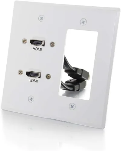 Vista 30 de C2G 03721 Placa de pared Keystone de dos puertos, color blanco