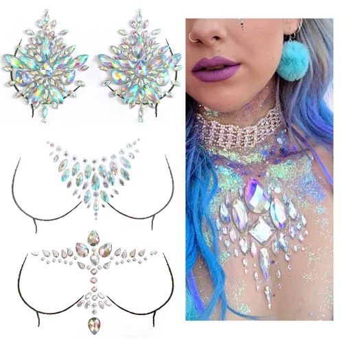Vista 5 de 1 unids Mama Joya Decoración Rhinestone Pecho Pegatina Temporal Tatuaje Cuerpo Pegatinas Flash Mama Diamante Adhesivo Pegatinas para Mujer Festival