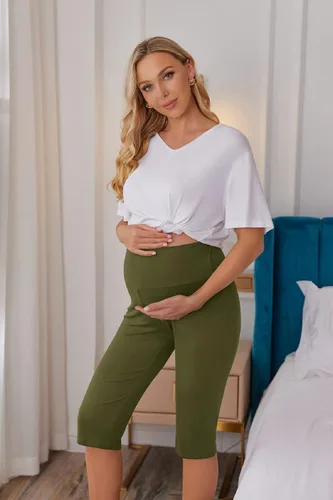 Vista 4 de Ekouaer Pantalones cortos de maternidad para mujer, pantalones capri de maternidad, pantalones cortos de yoga, pantalones cortos para embarazo
