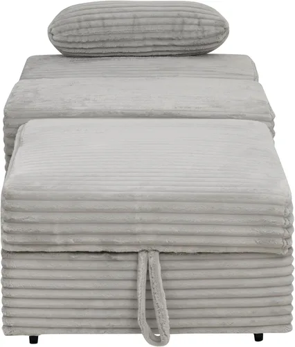 Vista 17 de Powell McCory - Sofá cama extensible tapizado de pana gris claro con almohada