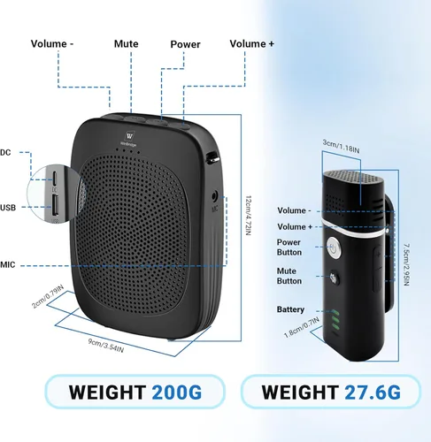 Vista 7 de Amplificador de voz Bluetooth con micrófono inalámbrico de solapa Lavalier para profesores, micrófono de clip de altavoz portátil, mini megáfono