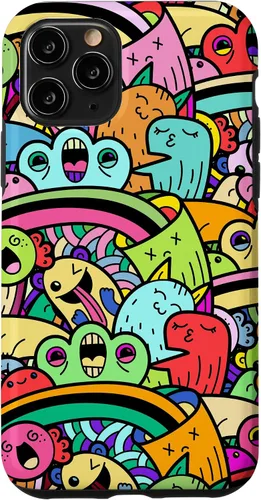 Vista 28 de iPhone 13 Monster Doodle Street Art Pattern, divertido estuche de estilo urbano