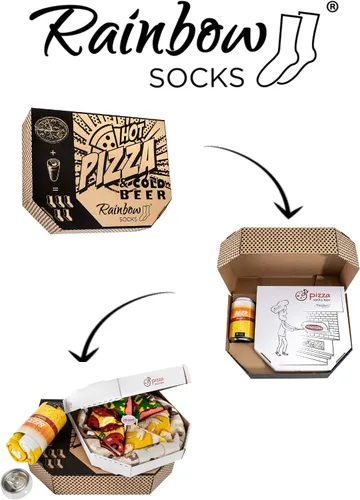 Vista 2 de Rainbow Socks Caja de regalo para pizza y cerveza, 5 pares