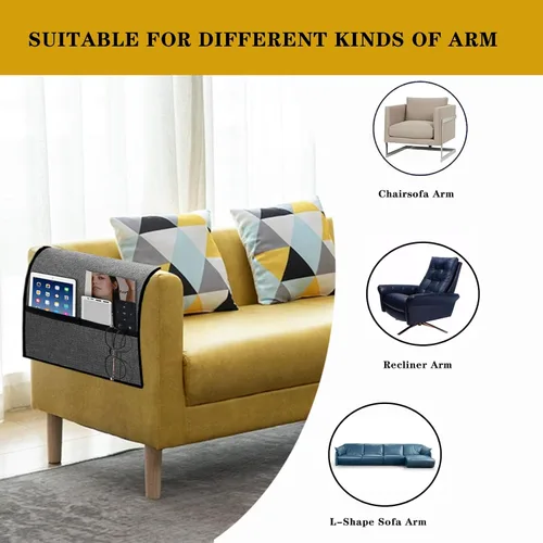 Vista 4 de Ntomtuex Funda de lino para reposabrazos de sofá con 2 bolsillos, protector de reposabrazos para sofá reclinable antideslizante, funda para sala