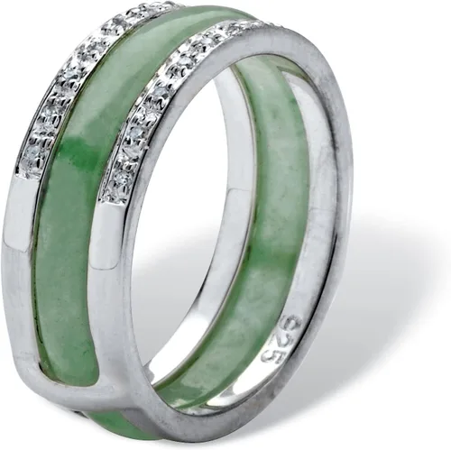Vista 2 de PalmBeach - Juego de 8 anillos intercambiables de plata de ley y jade multicolor, tallas 5-10