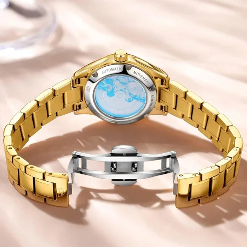 Vista 5 de OLEVS - Relojes Automáticos para Mujer con Tourbillon de Diamante, Relojes de Pulsera Elegantes, Fase Lunar, Impermeables, Luminosos