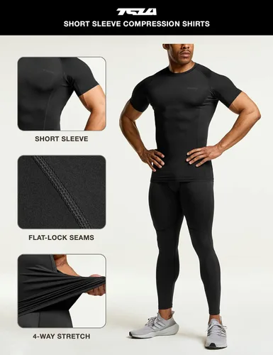 Vista 5 de TSLA - Paquetes de 1 o 3 camisetas de compresión para hombre, FPU 50+, de secado rápido, de manga corta, camiseta de entrenamiento atlético