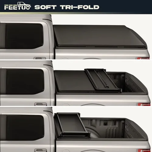 Vista 3 de Cubierta tonneau suave de tres pliegues para Gladiator JT 2020-2026 de 5 pies/60.3 pulgadas para modelos con o sin el sistema de riel de cubierta