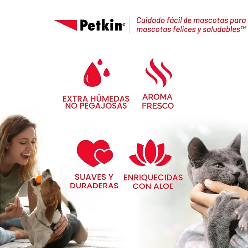 Vista 5 de Petkin Toallitas para mascotas para perros y gatos, 100 toallitas grandes – Elimina la suciedad y el olor como lavarse las manos – Limpia orejas