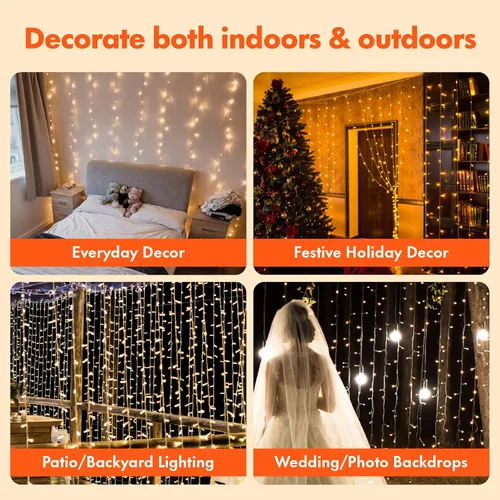 Vista 5 de Twinkle star - Cortina de cadena de 300 LED para ventana, luces para bodas, hogar, jardines, habitaciones, decoraciones de pared interiores
