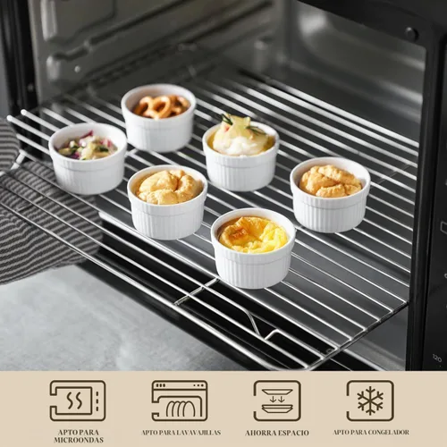 Vista 4 de MALACASA RAMEKIN.DISH - Juego de 24 mini ramekins de 2 onzas, Ramiken, moldes de cerámica para crema brulee, tazas de natillas blancas, cuencos