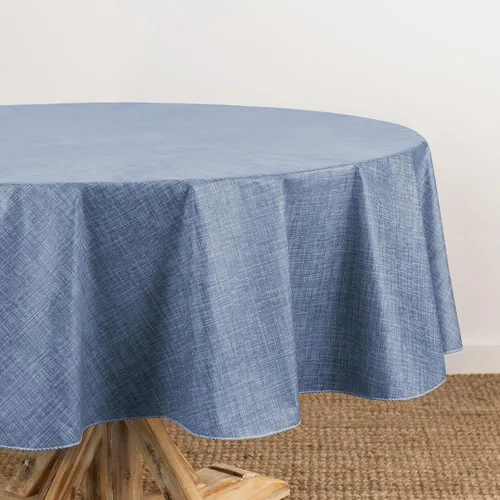 Vista 14 de Elrene Home Fashions - Mantel de vinilo con respaldo de franela inspirado en lino Monterey, resistente al agua y a las manchas, 52 pulgadas X 52 Azul