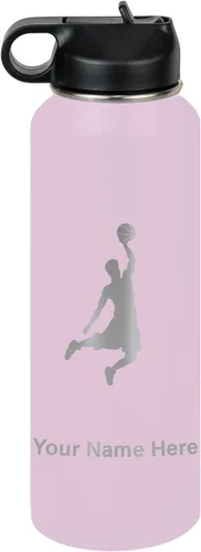 Vista 75 de LaserGram Botella de Agua Personalizada, Basketball Slam Dunk Man, Acero Inoxidable de Doble Pared con Aislamiento al Vacío con Pajita Abatible