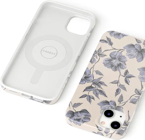 Vista 3 de Carcasa Casely para iPhone 13 Ink & Iris Floral Vintage Compatible con MagSafe Diseño Clásico Ultra Delgado