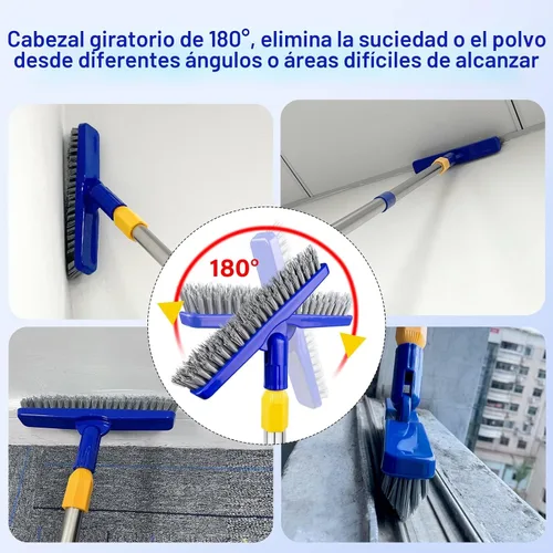 Vista 7 de Cepillo para lechada con mango largo ajustable, cepillo giratorio para fregar, raspador de líneas de lechada en forma de V con cerdas rígidas