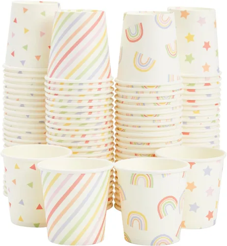 Vista 7 de Sparkle and Bash Paquete de 100 mini vasos de papel desechables de 4 onzas para expreso, enjuague bucal, té, café, arcoíris Colorido