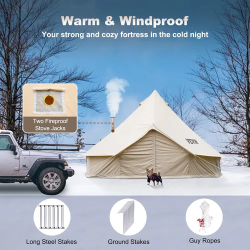Vista 7 de Happybuy Tienda de campaña de lona – 4 estaciones transpirable 100% algodón lona Yurt – con estufa Jack, tienda de campaña glamping de lujo