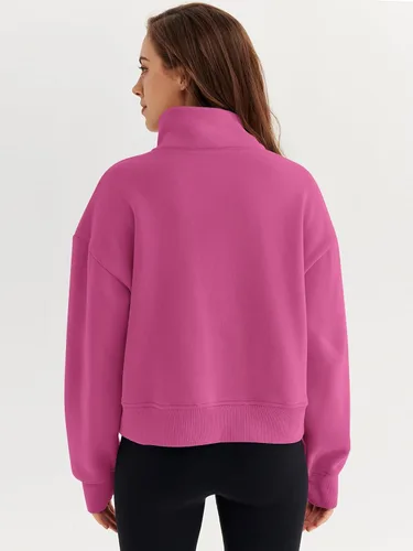 Vista 3 de Trendy Queen Sudaderas con media cremallera, sudaderas recortadas de gran tamaño para mujer de manga larga
