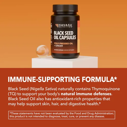 Vista 4 de Cápsulas de aceite de semilla negra con extracto de raíz de jengibre para la salud digestiva y apoyo inmunológico - Aceite de semilla de comino