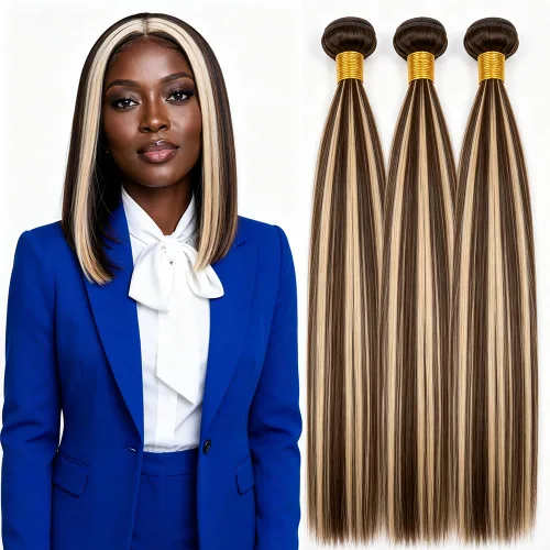 Vista 206 de P4613 Cabello humano rizado onda profunda marrón y paquetes mixtos 8 10 12 P4613 Ombre Marrón-Rubio-DP